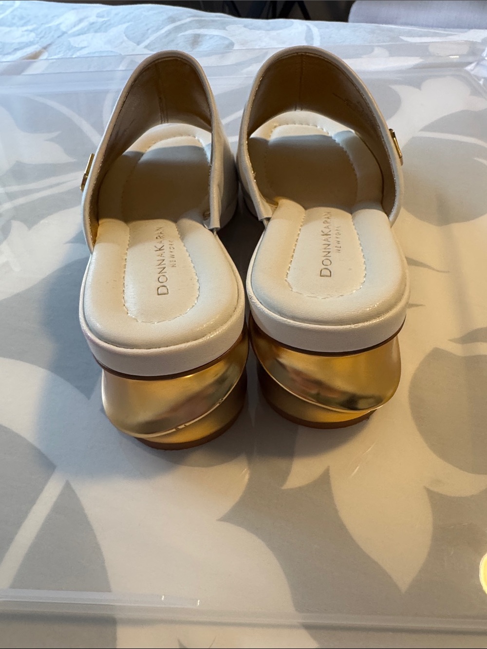 Donna Karan White Open-Toe Mule with Gold Accent - Picture 4 of 9